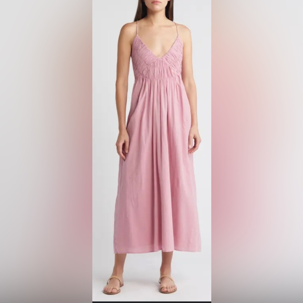 Treasure & Bond Smocked Bodice Strappy Back Cotton Dress In Pink NWT XXL